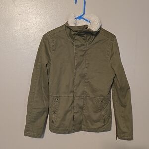 J. Crew Olive Green Jacket with Faux‎ Fur Collar Womens Size 4